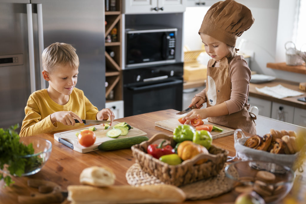 children having fun cooking kitchen home